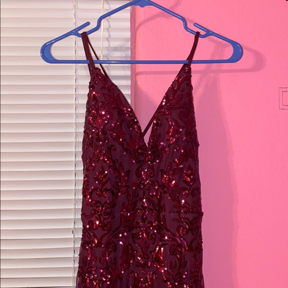 Plum Cross back Sequin Floor Length Gown